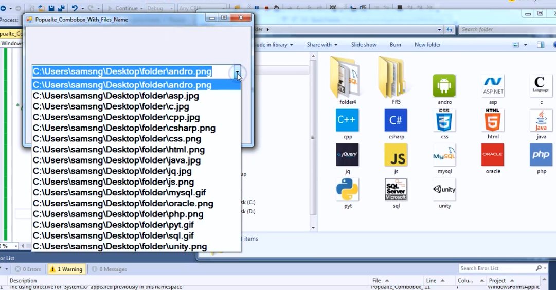 فیلم آموزش نمایش مسیر و نام فایل های یک Folder در ComboBox با سی شارپ #C